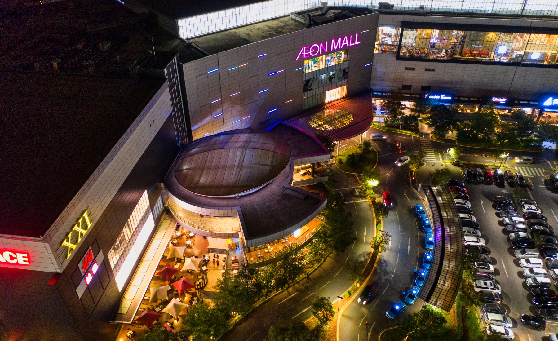 Large commercial complex operating at night